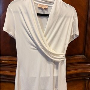 philosophy Cream Ruched Draped V-Neck Short Sleeve Blouse size small